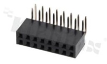 Listwa stykowa do PCB; w rastrze 2.54mm; 2x8 styków; montaż: THT; żeńska; kątowa; dwurzędowe 