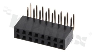Listwa stykowa do PCB; w rastrze 2.54mm; 2x8 styków; montaż: THT; żeńska; kątowa; dwurzędowe