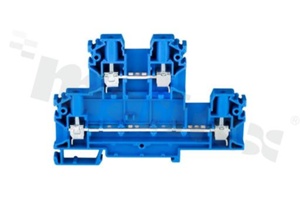 Installation terminal block; 2-level; 4-contacts; for wire 0,5-4mm2; screw terminal; blue; Din rail; 1000v/32A