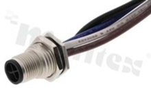 Gniazdo M12; kodowanie S; 4-stykowe; męskie; 12A; na panel; z nakrętką z przodu; z przewodem o długości 15cm; IP 68