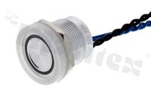 Przełącznik piezoelektryczny; monostabilny; 19mm; na przewód; aluminium; podświetlenie krawędziowe niebieskie; LED 12V; IP68K.
