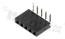 Listwa stykowa do PCB; w rastrze 2.54mm; 1x5 styków; montaż: THT; żeńska; kątowa; jednorzędowe