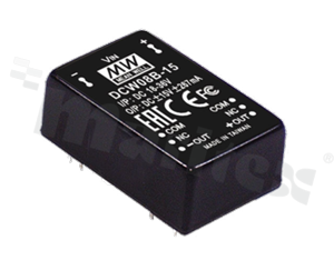 Mean Well DCW08B-15 DC/DC converter, Uout +-15V DC, 18-36VDC, RoHS
