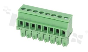 Pluggable terminal block; 3.81mm pitch; 8-ways; female; for wire 1.50mm2(28-16AWG); wire insertion direction 90° to plug-in direction; p.bronze contacts; brass cage; UL 300V/10A