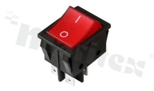 Przełącznik typu Rocker; dwubiegowy; 2-pozycyjny; 30x22mm; konektory DPDT; przycisk czerwony podświetlany; 16A/250V