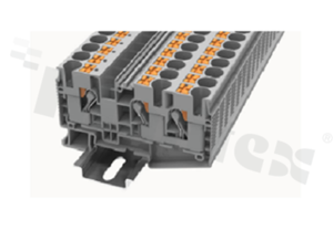 Złączka instalacyjna; 1-poziomowa; przelotowa; 2-zaciskowa na przewód 0.5-16.0mm2 (20-6AWG); ze stykiem sprężynowym; niebieska; na szynę DIN; 1000V/57A