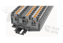 Installation terminal block; 1-level; through; 2-contacts for wire 0.5-16.0mm2 (20-6AWG); spring-loaded; blue; for DIN rail; 1000V/57A