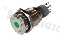 Push button switch; monostable; 16mm; solder terminals; stainless steel; dot green illumination;