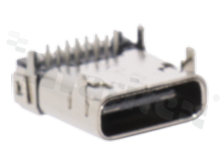 USB-Type C, 24 circuits socket SMT/DIP, stainless steel nickel plated shell, DIP top mount; right angle, gold plated contacts; 5A
