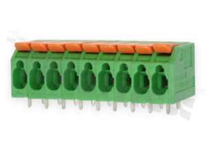 PCB terminal block; pitch 5.00mm; 9-ways; range wire 4.0mm2 (AWG 24-12); spring-loaded; green; UL 300V/20A