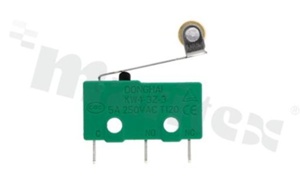 Miniaturowy mikroprzełącznik z dźwignią z rolką; SPDT; do lutowania; 5A/125V AC.