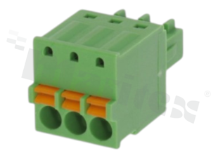 Pluggable terminal block; 3.50mm pitch; 3-ways; female; for wire 1.50mm2 (28-16AWG); wire insertion direction same as plug-in direction; p.bronze contacts; spring clamp; brass cage; UL 300/8A TUV 250/12A