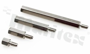 Tulejka dystansowa; mosiężna niklowana; sześciokątna; gwint wew-zew; M3; 10mm