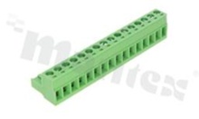 Listwa zaciskowa rozłączalna; w rastrze 5.00mm; 16-torowa żeńska; na przewód 2.5mm2 (28-12AWG); kierunek wtykania równoległy do osi przewodów; styki z fosforobrązu; mosiężna klatka przewodu; UL 300V/16A