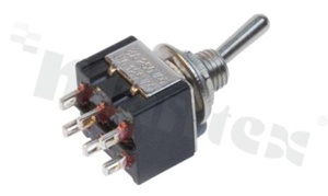 Miniaturowy przełącznik dźwigniowy; dwubiegowy; z okrągłą; metalową dźwignią; DPDT; dwustabilny ON-ON