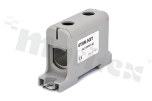 Złączka na szynę din;przelotowa;2 zaciskowa;1- torowa; zacisk śrubowy; na przewód 16-95mm2;szara