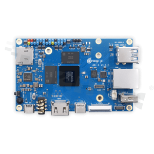 Orange Pi 5; processor: Rockchip RK3588S; 4x Cortex-A76 2.4GHz + 4x Cortex-A55 1.8GHz; RAM: 4GB LPDDR4X; GPU: Mali-G610 MP4; NPU: 6TOPS; Gigabit Ethernet; HDMI 2.1; USB 3.0; USB-C; microSD; 26-pin GPIO