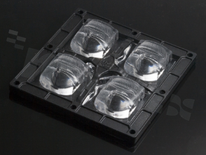Lens for LED high power; mid power; angle: asymmetric; Number of LEDs: 4; Dimensions: 90x90mm; Height: 14.2mm; meterial: silicone; Fastening: screw