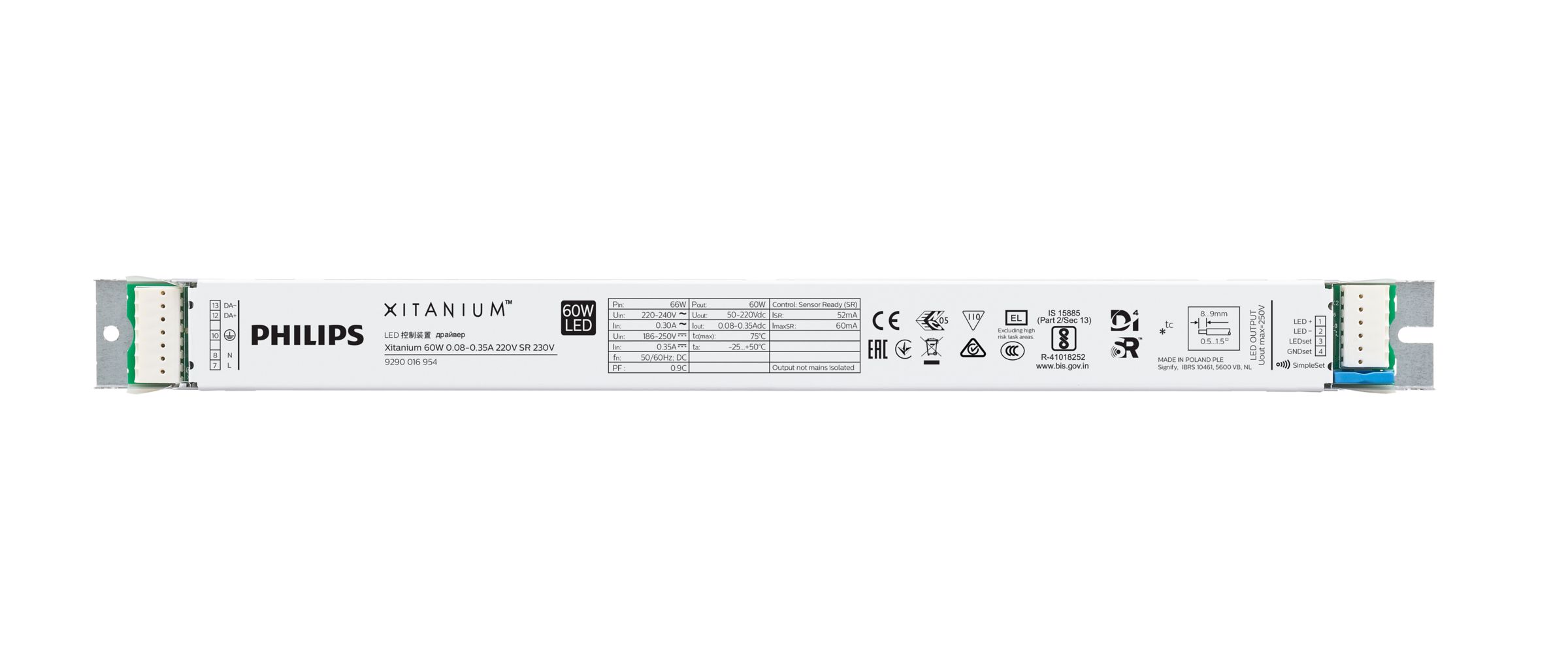 Power supply; LED; DALI; 35W; 50-220V; 0.08-0.35A; 220-240VAC; 186-250VDC; IP20