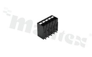 Listwa zaciskowa do PCB; w rastrze 3.50mm; 5-torowa; pionowe wejście przewodu; montaż SMD; na przewód 0.14-1.50mm2 (28-16AWG); ze stykiem sprężynowym; czarna; 300V/14A
