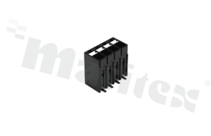 Listwa zaciskowa do PCB; w rastrze 3.50mm; 4-torowa; pionowe wejście przewodu; montaż SMD; na przewód 0.14-1.50mm2 (28-16AWG); ze stykiem sprężynowym; czarna; 300V/14A