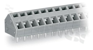 Listwa zaciskowa do PCB; w rastrze 5.0/5.08mm; 13-torowa; skośne wejście przewodu; na przewód 0.08-2.50mm2 (28-12 AWG); ze stykiem sprężynowym; szara; UL: 300V/15A