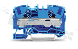 Złączka instalacyjna; 1-poziomowa; przelotowa; 2-zaciskowa na przewód 0.5-10.0mm2 (20-8AWG); ze stykiem sprężynowym; niebieska; na szynę DIN; 600V/50A