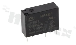 Przekaźnik elektromagnetyczny; prąd znamionowy 5A; napięcie cewki 12VDC; pojedynczy styk zwierny (1A); 5A/30VDC; 5A/250VAC