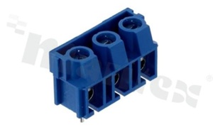 Listwa zaciskowa do PCB; w rastrze 7.50mm; 3-torowa; pionowa; na przewód 2.50mm2 (AWG 22-14); ze śrubami na wkręt płaski; klatka mosiężna; niebieska; UL 300V/15A, TUV 450V/24A