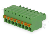 Pluggable terminal block; 3.81mm pitch; 8-ways; female; for wire 1.50mm2 (28-16AWG); wire insertion direction same as plug-in direction; p.bronze contacts; spring clamp; brass cage; UL 300/8A TUV 250/12A