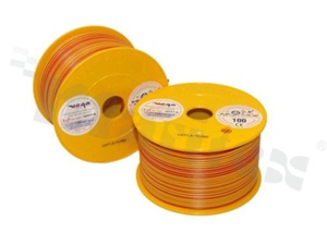 Przewód pojedynczy LGY/H05V-K; z wielodrutową miedzianą żyłą; żółty/czerwony; przekrój 1.50mm2; AWG 16; 500V; -40+105 st.C; 100m.