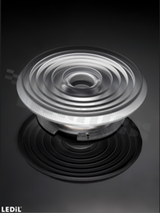 Soczewka do diod LED COB; kąt rozsyłu: 30 do 45 stopni FWHM; ilość diod: 1; rozmiar: średnica 70mm; wysokość: 23.6mm; rodzaj materiału: PMMA; sposób mocowania: gniazdo