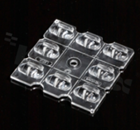 Soczewka do diod LED high power; kąt rozsyłu: asymetryczny ; ilość diod: 8; rozmiar: 50x50mm; wysokość: 4.4mm; rodzaj materiału: PMMA; sposób mocowania: śruby