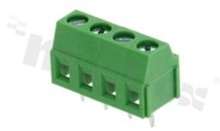 Listwa zaciskowa do PCB; w rastrze 3.81mm; 4-torowa; pionowa; na przewód 1.0mm2 (AWG 16-28); z ruchomą osłoną przewodu; ze śrubą na wkrętak płaski; klatka mosiężna; zielona; UL 300V/10A, 130V/10.5A