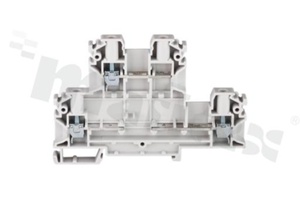 Złączka szynowa;2-poziomowa;3 zaciskowa na przewód 0,5-4mm2; zacisk śrubowy; biała; na szyne DIN; 1000V/32A