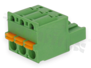 Pluggable terminal block; 5.08mm pitch; 03-ways; female; for wire 2.50mm2 (26-16AWG); wire insertion direction same as plug-in direction; p.bronze contacts; spring clamp; brass cage;  UL 300/10A