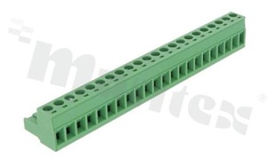 Listwa zaciskowa rozłączalna; w rastrze 5.08mm; 22-torowa; żeńska; na przewód 2.50mm2(28-12AWG); kierunek wtykania równoległy do osi przewodu; styki z fosforobrązu; stalowa klatka przewodu; UL 300V/16A
