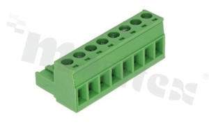 Listwa zaciskowa rozłączalna; w rastrze 5.00mm; 8-torowa; żeńska; na przewód 2.50mm2(28-12AWG); kierunek wtykania równoległy do osi przewodu; styki z fosforobrązu; mosiężna klatka przewodu; UL 300V/16A