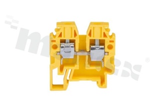 Złączka szynowa mini; 1-poziomowa; 2-zaciskowa na przewód 0,5-4,0mm2; zacisk śrubowy; żółta; na szyne DIN; 400V-32A