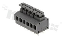 Listwa zaciskowa do PCB; w rastrze 3.81mm; 6-torowa; poziome wejście przewodu; na przewód 1.5mm2 (AWG 20-18); ze stykiem sprężynowym; szara; UL 300V/5A, IEC 250V/10A