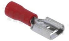 Flat connector; female; 6.3mm; 0.8mm; for wire AWG22-16(0.5-1.5mm2 wire); brass; insulation PVC