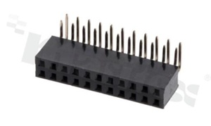 Listwa stykowa do PCB; w rastrze 2.54mm; 2x11 styków; montaż: THT; żeńska; kątowa; dwurzędowe