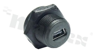 Gniazdo NUB-20AFMM-SL7A01, mini USB, typ B, 2.0, połączenie śrubowe, nakrętka z przodu, IP67