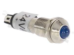 Lampka sygnalizacyjna; 8mm; terminale do lutowania; stal nierdzewna; podświetlenie niebieskie; LED 24V
