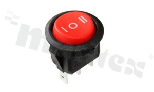 Minature Rocker Switch; 1-pole; 2 positions; 23mm; pin terminals; red button; 6A/250V