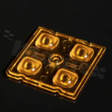 Lens for high power LEDs; mid power; light distribution: street type IESNA type V for lighting large areas; number of diodes: 4; size: 50x50mm height: 6.1mm; material type: PMMA; fixing method: pin, screw, glue