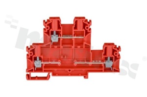 Złączka szynowa;2-poziomowa;3 zaciskowa na przewód 0,5-4mm2; zacisk śrubowy; czerwona; na szyne DIN; 1000V/32A
