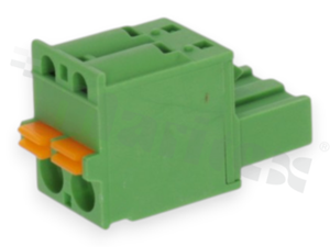 Pluggable terminal block; 5.08mm pitch; 02-ways; female; for wire 2.50mm2 (26-16AWG); wire insertion direction same as plug-in direction; p.bronze contacts; spring clamp; brass cage; UL 300/10A