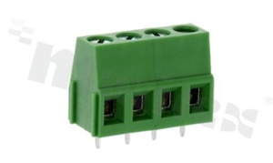 Listwa zaciskowa do PCB; w rastrze 5.00mm; 4-torowa; pionowa; na przewód 2.5mm2 (AWG 28-12); z ruchomą osłoną przewodu; ze śrubami na wkrętak płaski; klatka mosiężna; zielona; UL 300V/15A