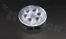 Soczewka do diod LED high power; kąt rozsyłu: 26 do 40 stopni FWHM; ilość diod: 6; rozmiar: okrąg 50mm; wysokość: 10.7mm; rodzaj materiału: PMMA; sposób mocowania: klej; kołek